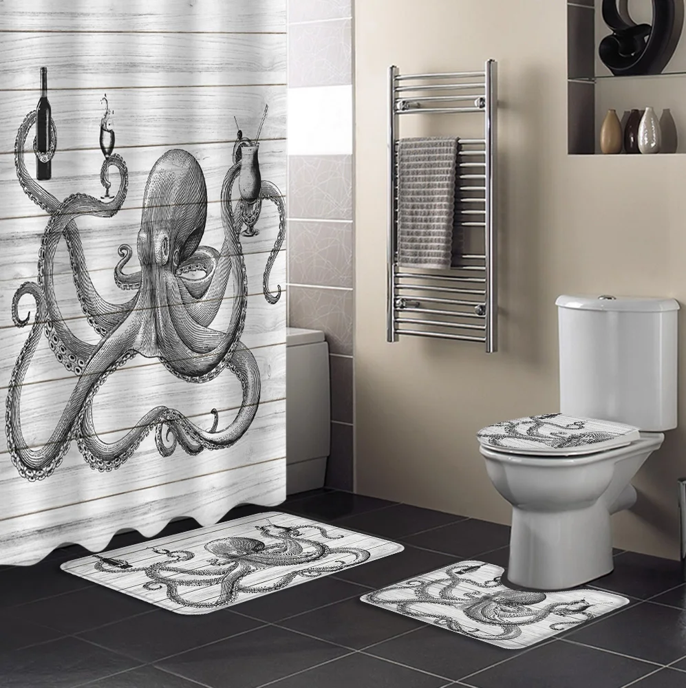 Деревянная занавеска в виде осьминога для шампанского душа и коврики ванной