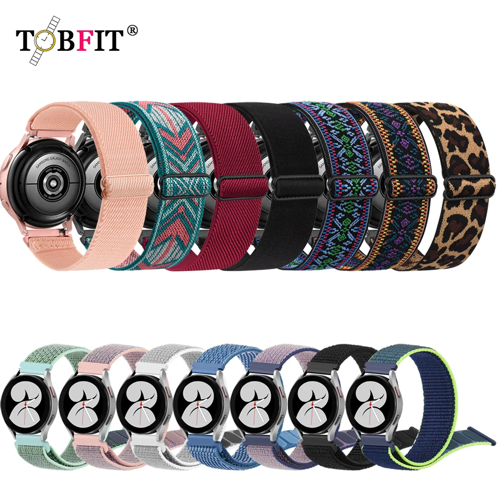

20mm Elastic Nylon Strap For Samsung Galaxy 3 41mm/ 4 40mm 44mm/ 4 Classic/ Active 2 Watchband Bracelet For Huawei Watch GTS Bip