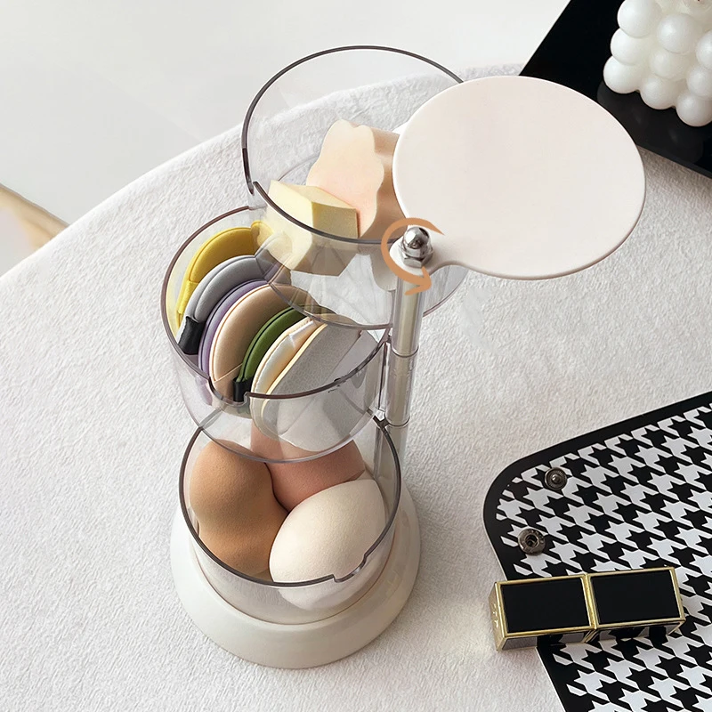 

Earrings Necklace CaseCotton Swab Rack Storage Display Portable Makeup Container Box Multi Layer Rotating Powder Puff Organizer
