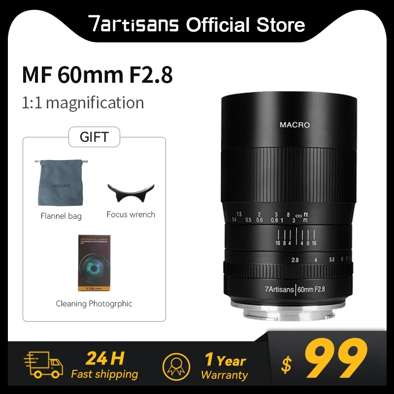7artisans 7artisans 60 мм F2.8 1:1 макрообъектив с увеличением MF Prime для Canon EOS-M EOS-M10 EOS-M200 Sony E A5000 A6000 A7 A7II A7RII Fuji FX Micro 4/3 E-PL1 E-PL2 epm1