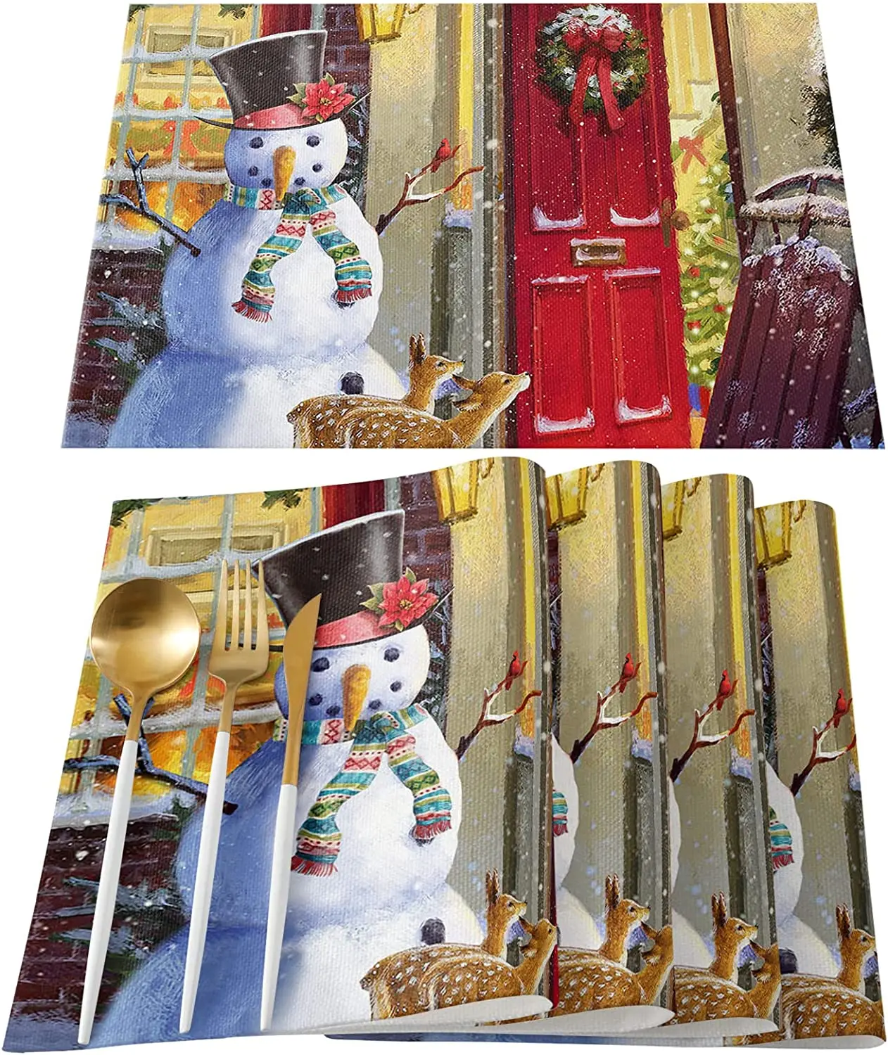 

Place Mats Set of 4 Cute Reindeer Washable Waterproof Table Mats Anti Slip Placemats for Kitchen Table Decoration Placemat