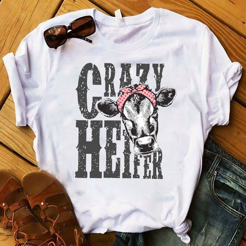 Women T Womens Graphic cute Crazy Heifers Cow Cattle Summer  Printed Top Tshirt Nice Tee Shirt Ladies Pretty T-shirt