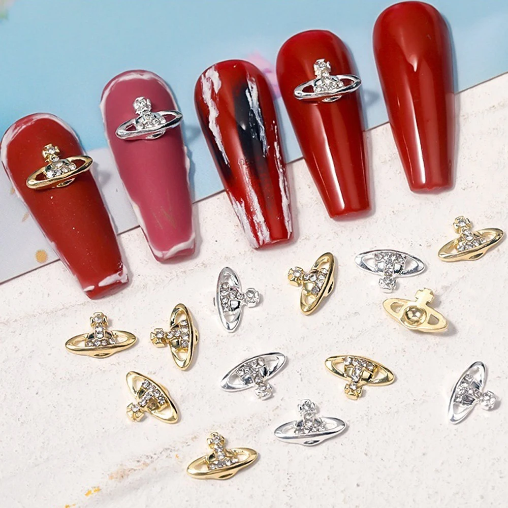 10 шт. роскошные подвески для дизайна ногтей с планетой 3D сплав золото/серебряная