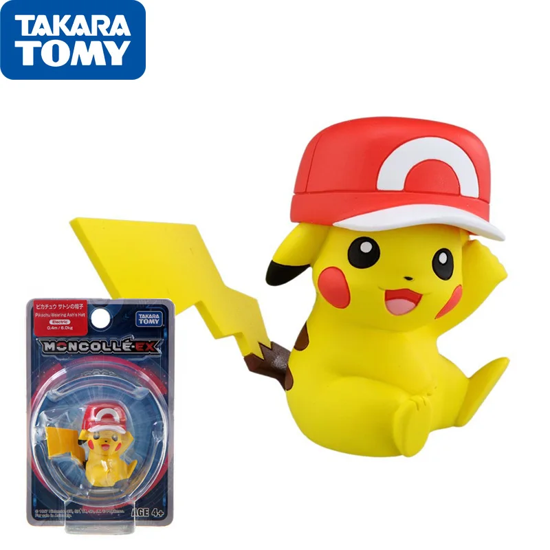 

TOMY Pokemon Hat Pikachu Hat Pikachu Q version cute anime cartoon model Children's birthday gift Collectible Model Anime pet