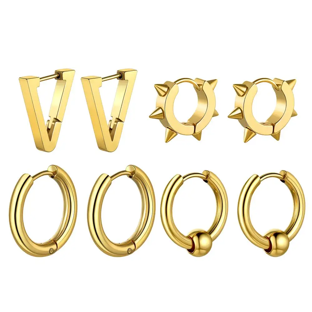

U7 Hoops Earrings for Men Stainless Steel Gold Black Plated Women Girls Small Huggie Geometric Spike Statement Earrings