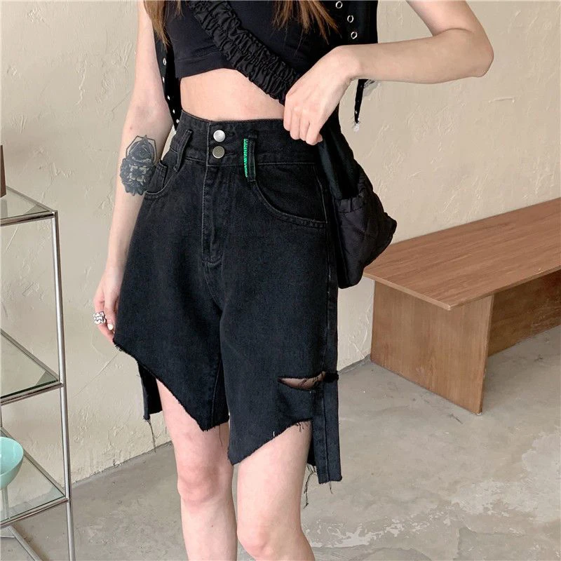 

Gidyq Streetwear Women Denim Shorts Oversize 5Xl Korean Fashion Irregular Loose Wide Leg Pants Y2K Female Ripped Casual Shorts