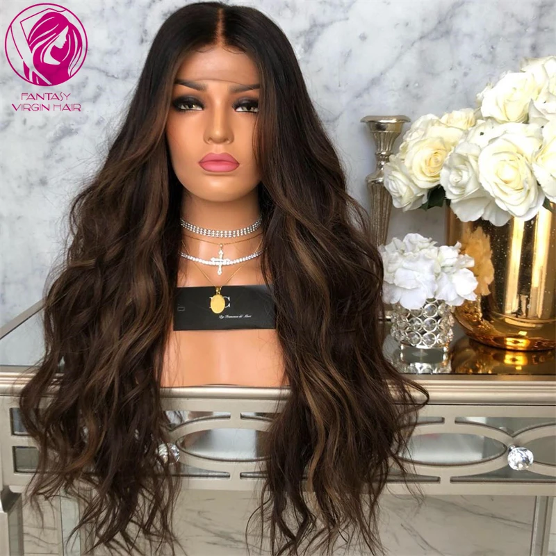 Full Lace Natural Wigs HD Lace Frontal Wig Brown Lowlights Real Human Hair Wig for Women Brazilian Virgin 14A Hair Wig Sale 13x6