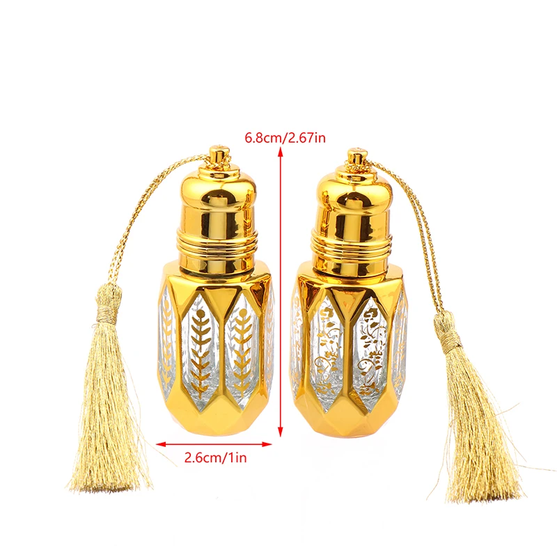 Glass Roll On Bottle Mini Essential Oil Container Portable Perfume Vintage Bronzing Gold Empty Refillable Vials With Whea