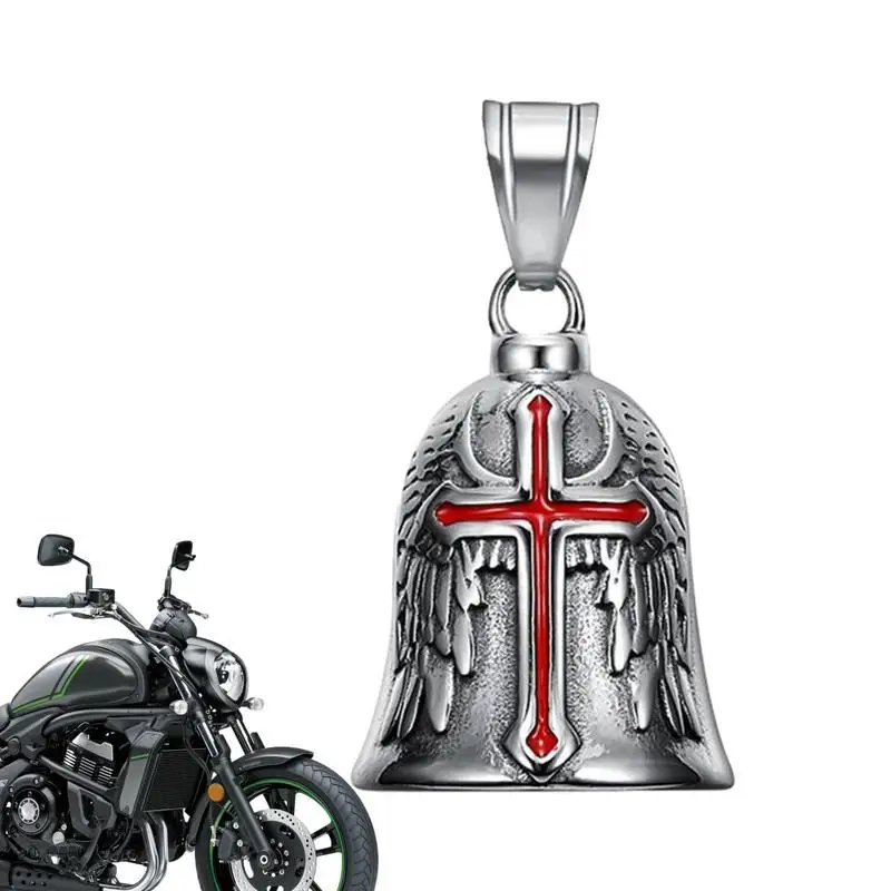 

Vintage Punk Cyclist Bell Charm Men's New Cross Angel Wings Knight Bell Motorcycle Necklace Pendant Motorcycle Jewelry Gift