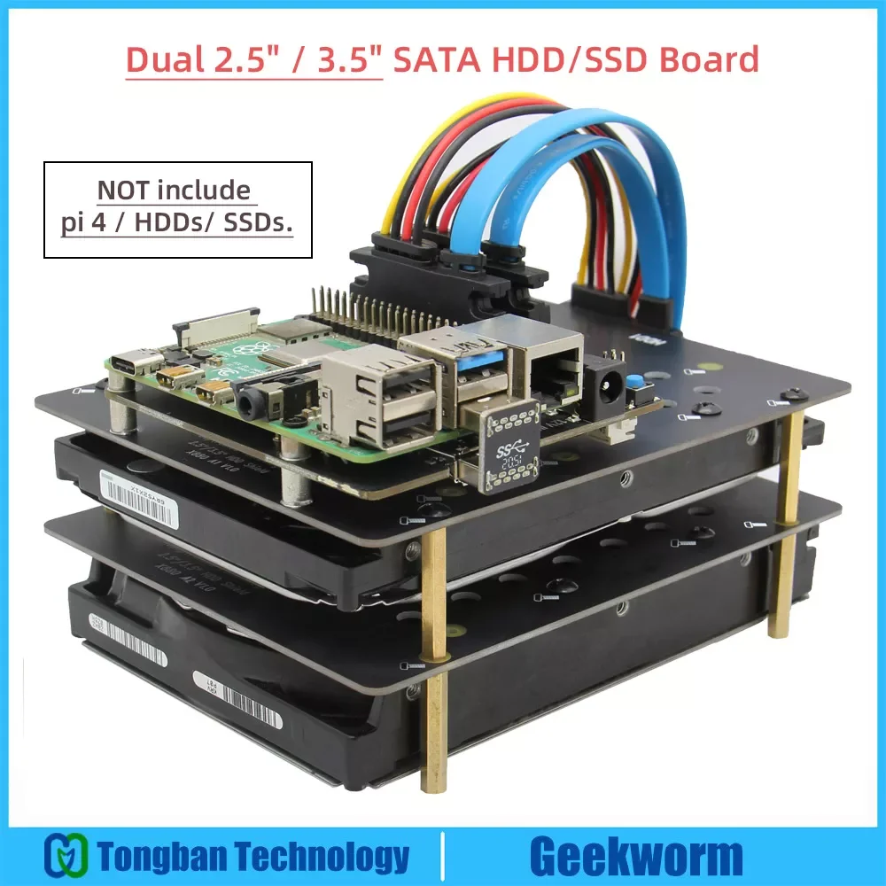 

2022 Raspberry Pi 4 Dual 2.5" / 3.5" SATA HDD/SSD Board, X880 + X880-A1A2 with DC 12V Power Adapter for Raspberry Pi