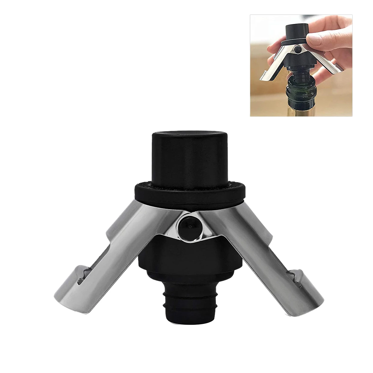

Stainless Steel Champagne Stopper, Champagne Bottle Stopper with Pump, Suitable for Sparkling Wine Bottles-Black