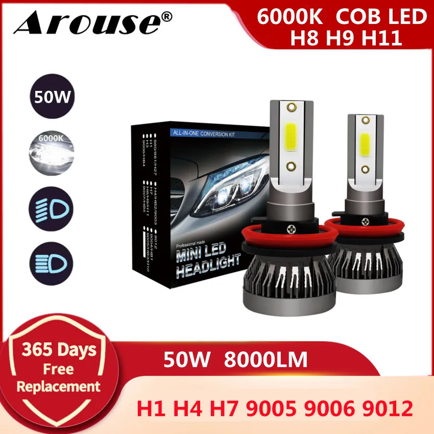 

2Pcs H11 Car Led Headlight H7 H1 Led Light Bulbs 9005 9006 HB3 HB4 Led Lights For Auto 50W 8000LM 12V Car Headlamp Fog Lights M1