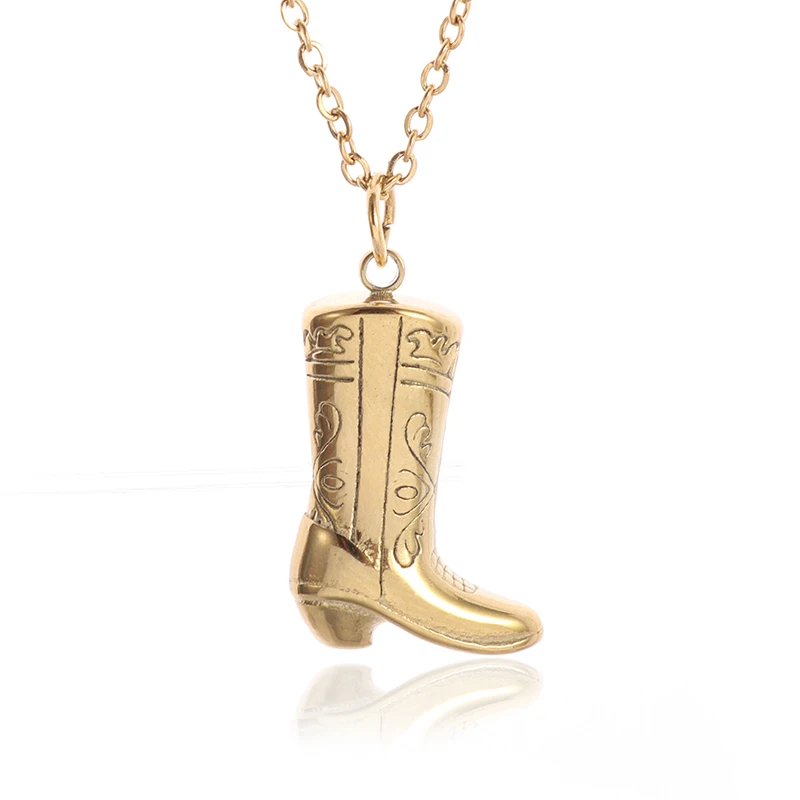 

Vintage Gold Color Western Cowboy Gold Boot Copper Pendant Necklace for Women Fashion Party Anniversary Jewelry Necklace