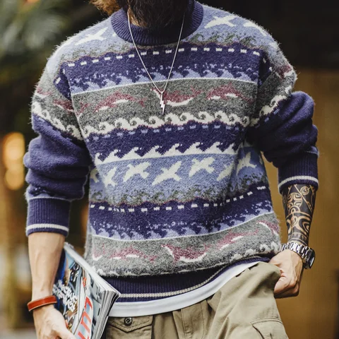 MADEN Мужской винтажный свитер Fair Isle
