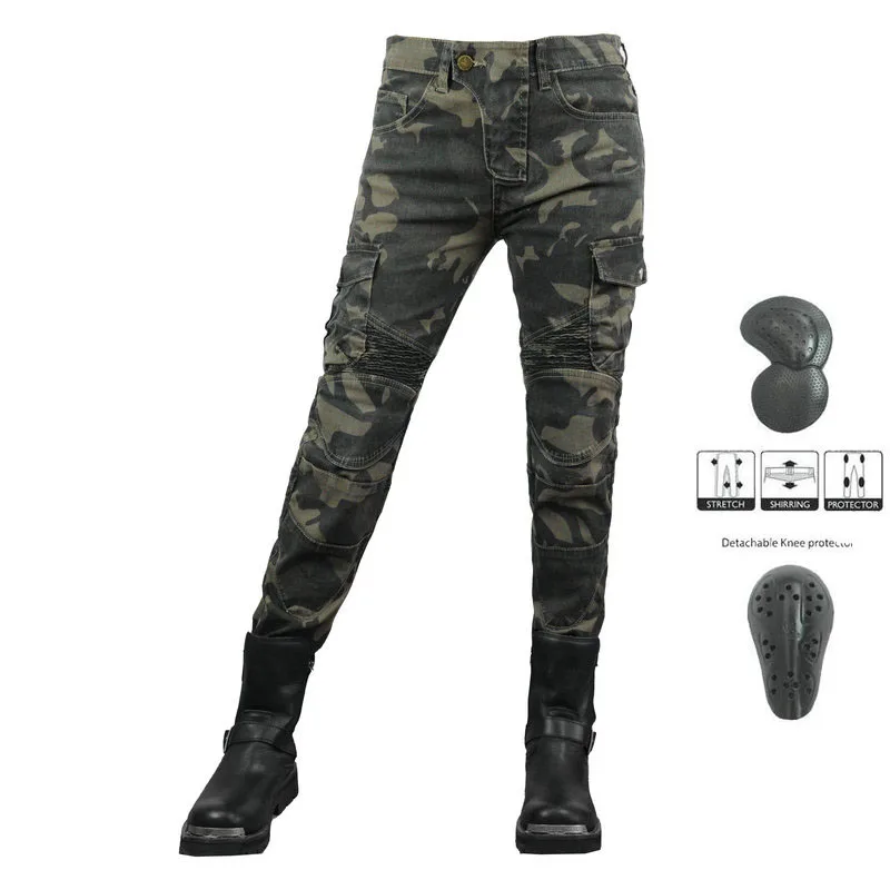 Новый стиль камуфляжные эластичные мотоциклетные джинсы женские велосипедные