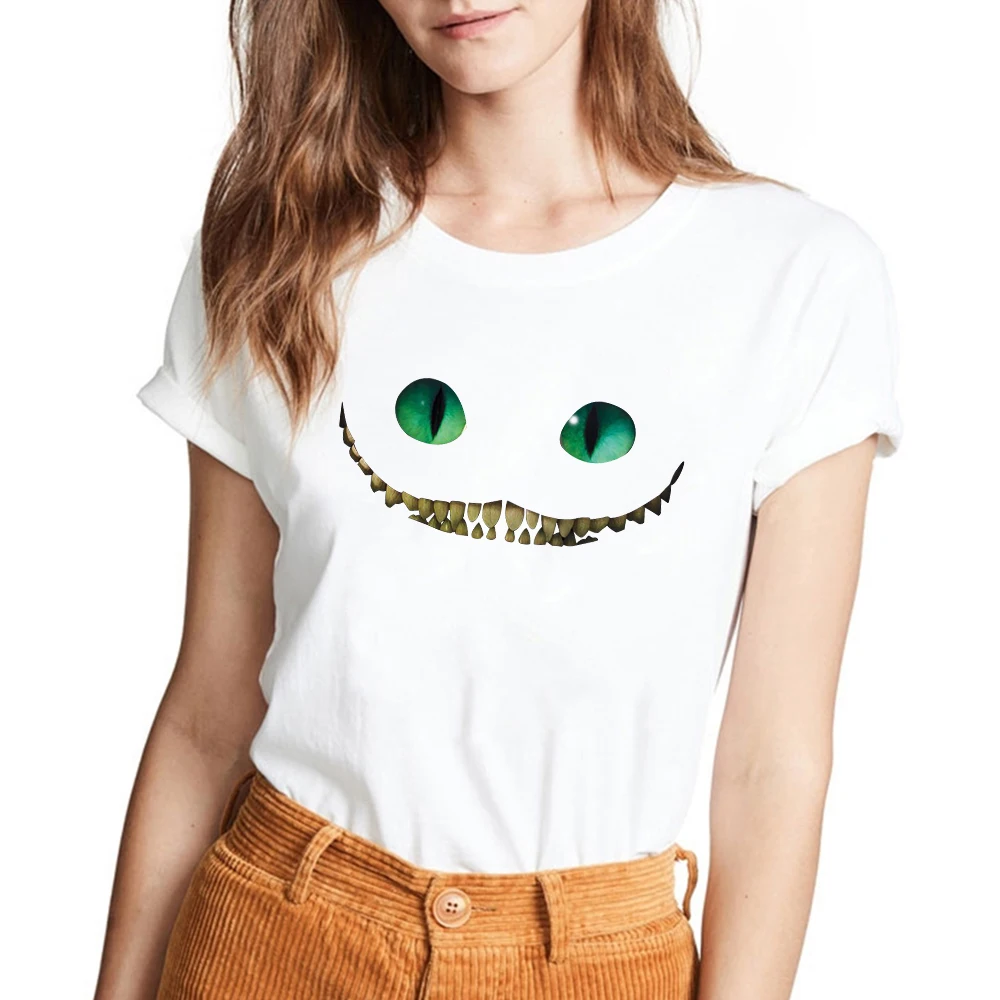 

New Summer Alice In Wonderland Series Print Women T Shirt Harajuku Fashion T-Shirt Vintage Tshirt White Street Top Tee Dropship