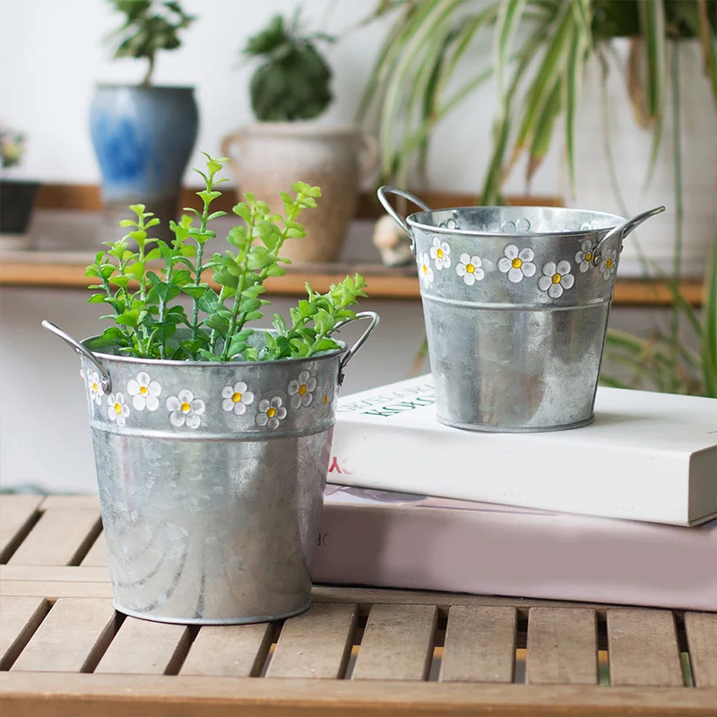 Винтажный тисненый Железный цветочный горшок настольные цветы ваза растение