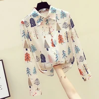 womens print shirts spring autumn 2022 chiffon blouses women casual long sleeve button down shirt korean style top