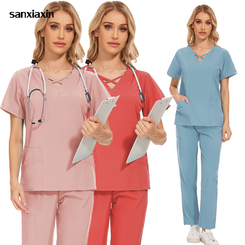 

Summer Women's Workwear Suits Medical Doctor Nurse Uniform Hospital Scrubs Set Beautician Dentist Work Clothing Nursing Suit New