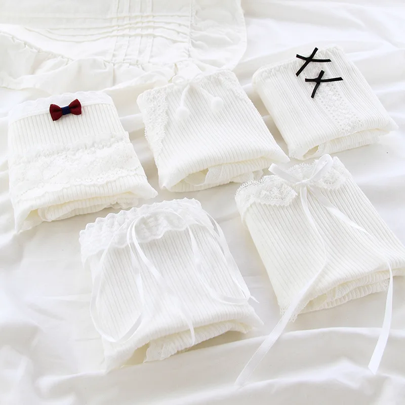

6PCS White Underwear Women Cotton Panties Set Sweet Lace Underwear Girls Panties Lingerie Cute Mid Waist Pack of Panties