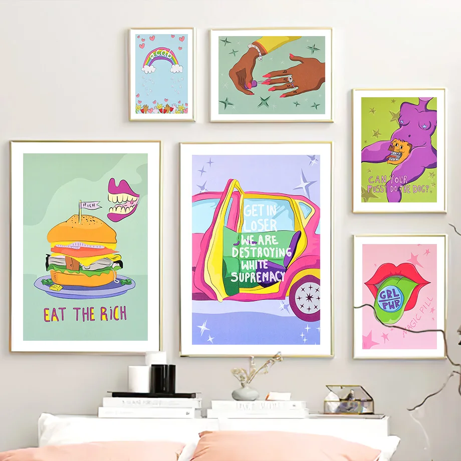 Настенная картина с радужным сердцем гамбургером розовым дьяволом хрустальным