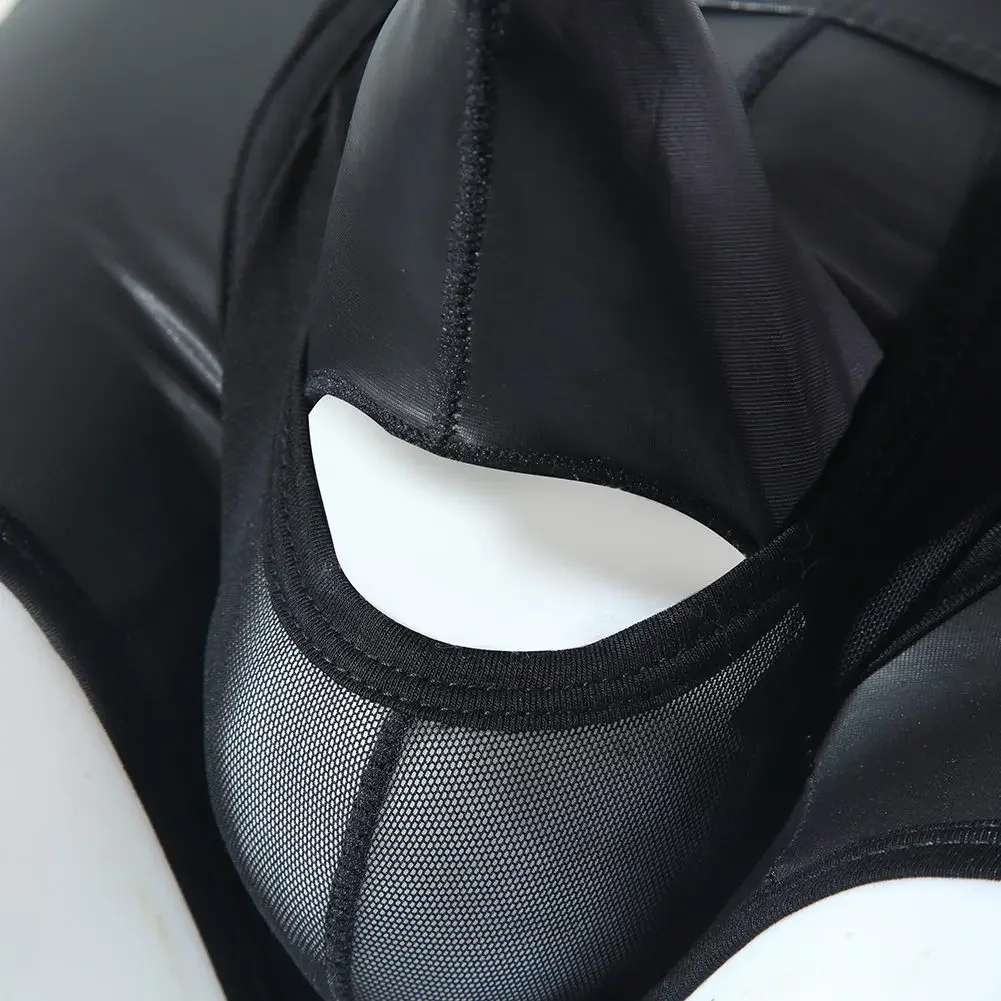 Мужские сексуальные сетчатые лаковые эластичные трусы шорты из искусственной