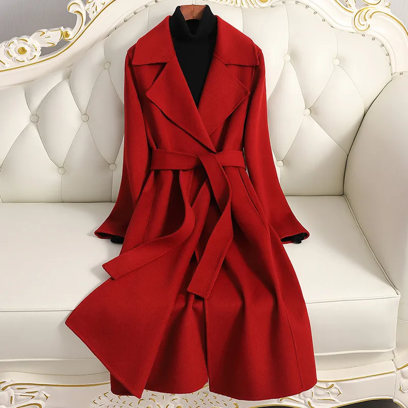 

Fashion High-End Cashmere Coat Women Clothing 2022 Autumn Winter Long Double Sided Wool Jacket With Belt Overcoat Female H1683