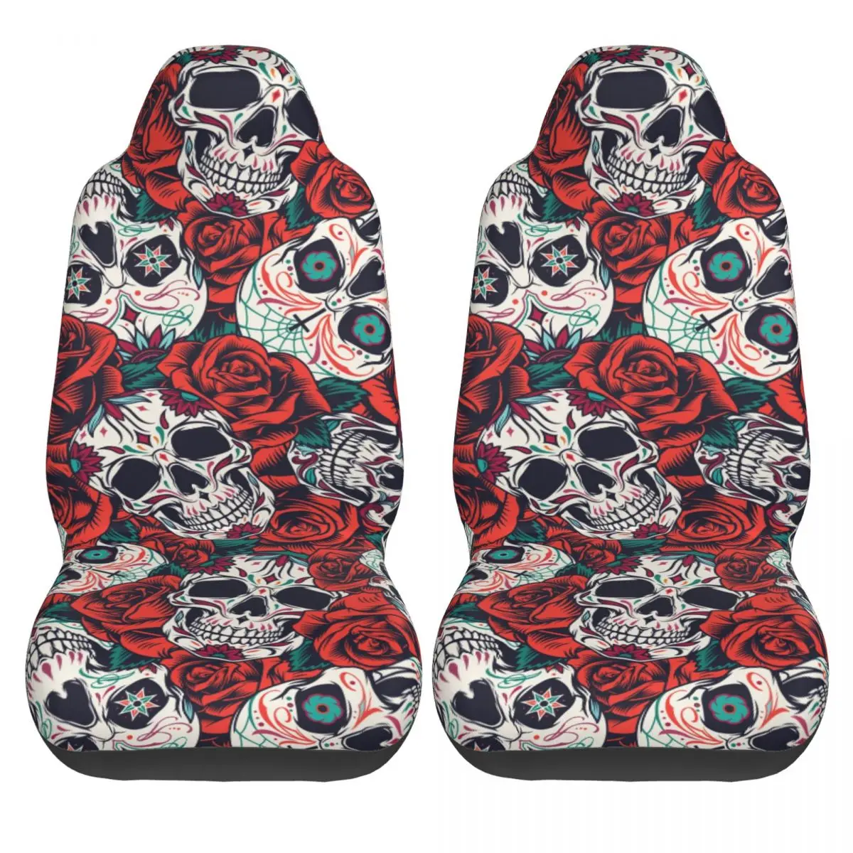 

2PCS Car Seat Covers Set Universal Fit Most Car covers Vintage Day Of Dead Skull Car Seat Protector