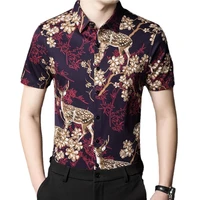 2022 brand clothing men flower casual short sleeve shirts hawaiian vaction button up shirts summer thin male shirt plus size 3xl