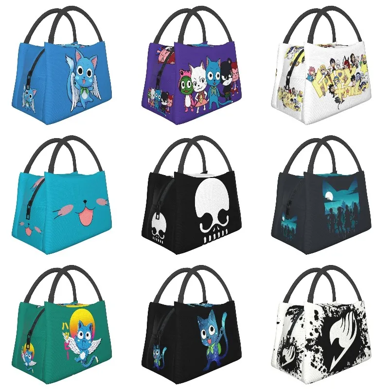 

Happy Fairy Tail Insulated Lunch Bags for Women Waterproof Cute Cat Thermal Cooler Bento Box Work Picnic