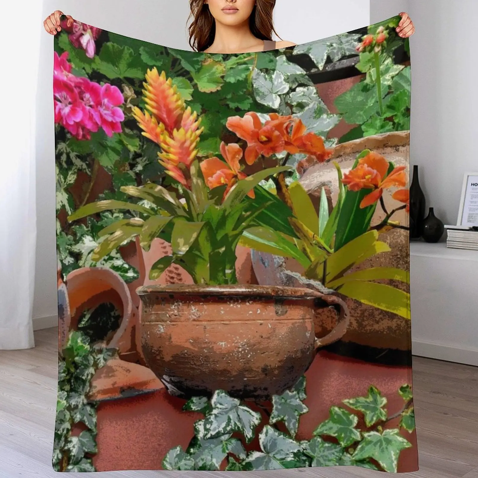 Трендовые биофильные настенные искусства орхидеи в бриккерах одеяло пушистое