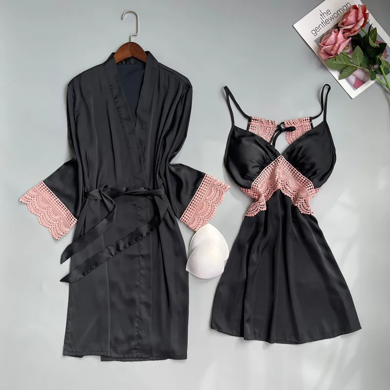 

Jxgarb Новый атласный и кружевной прозрачный халат, комплекты из двух предметов, Женская Роскошная одежда для сна 2023, популярная Ночная одежда