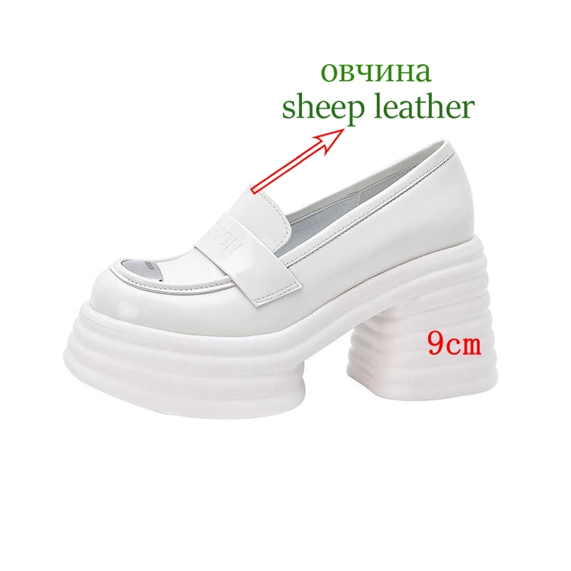 Женские туфли-лодочки из овечьей кожи на толстой подошве с круглым носком