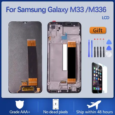 Подходит для Samsung Galaxy M33 SM-M336B M336B M336BU M336K панель дисплея стеклянный сенсорный экран дигитайзер, с деталями рамки