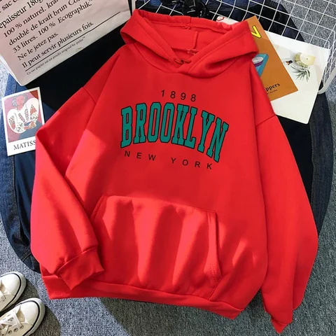 Fashion Women Hoodies 1898 Brooklyn New York Printed Hoodie Pullover Long Sleeve Clothing Street Loose Women's Sweatshirts Tops