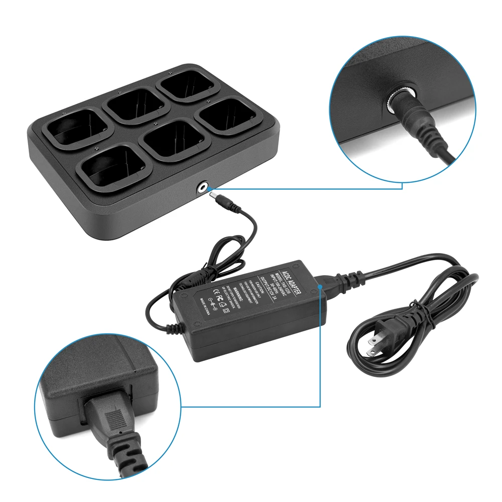 6-Way Multi-Functional Charger Adapter Rapid Charging for PX-777 VEV-3288S VEV-V1000 Walkie Talkie Two Way Radio