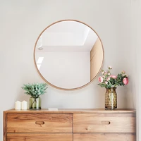 nordic round bathroom mirror wall mounted dressing table mirror make up wooden miroir salle de bain aesthetic room decoration