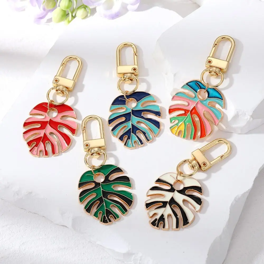 

Colorful Leaf Oil Dropflat Metal Pendant Key Chains Rotationable Clasp Keyring Keychain Women Bag Key Holder Jewelry