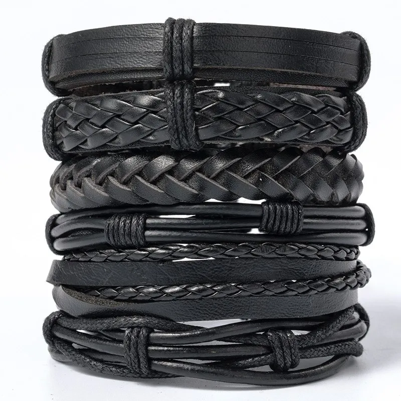 

Spotify Trending Products Vintage Men's Leather Bracelet HIgh Quantity Woven Suit Multi-layer Jewelry Bracelet for Men