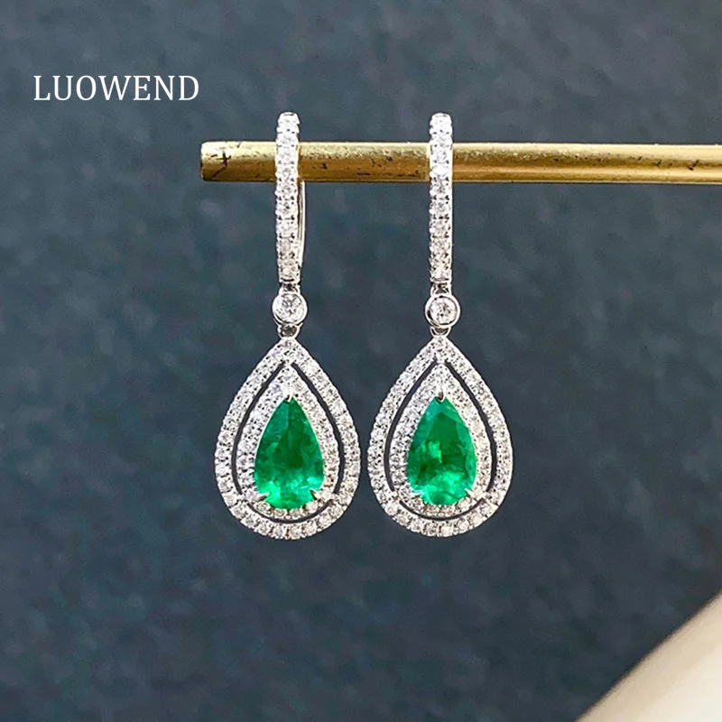 Серьги LUOWEND из белого золота 100% пробы 18 К серьги с натуральными бриллиантами и