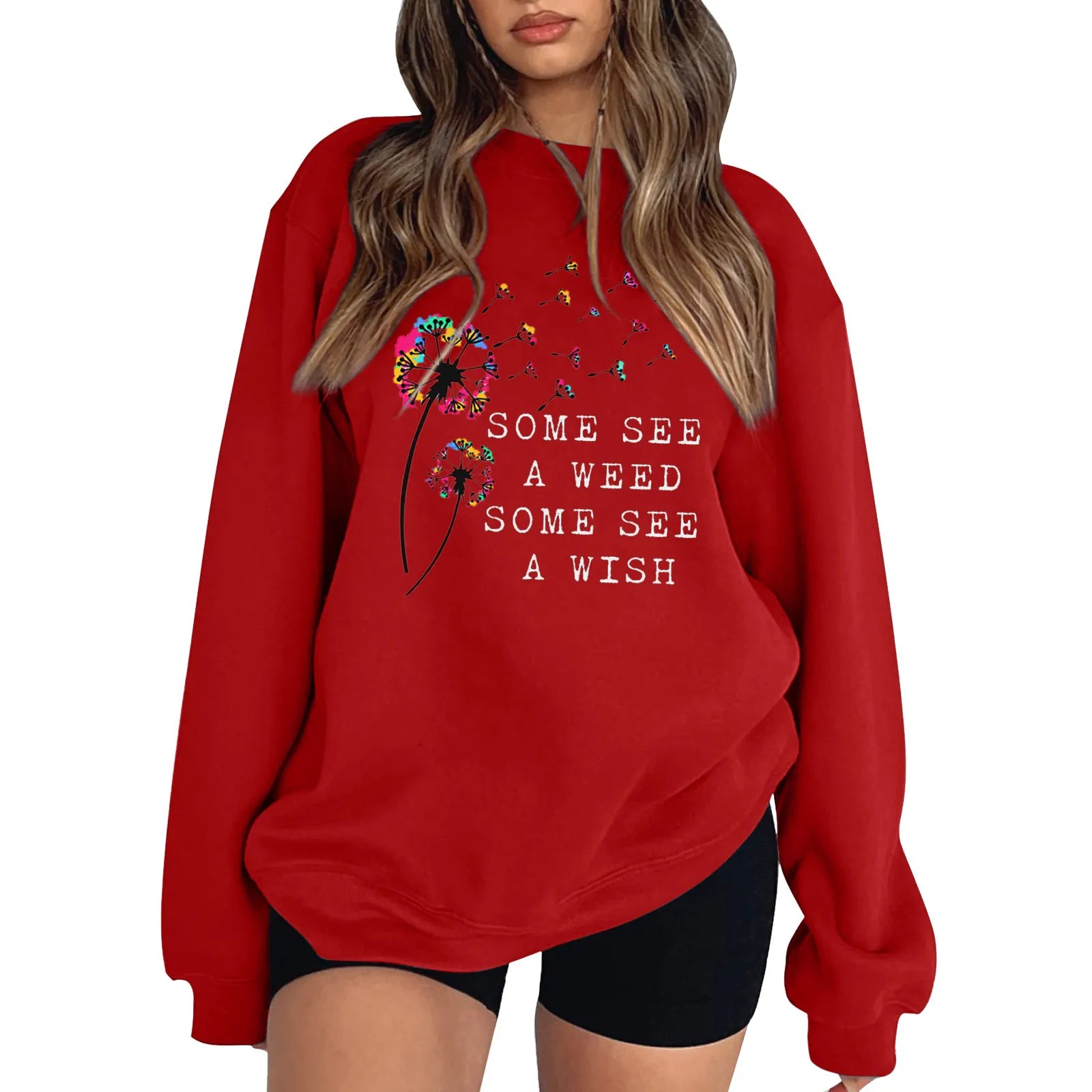 

Lace up Long Sleeve Sweatshirt Womens Autumn And Winter Loose Top Funny Letter Print Series Shoulder Sleeve Running with Pack