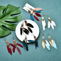 sheishow creative boho long fringed feather pendant metal glaze drop earrings for women fashion alloy geometry jewelry design