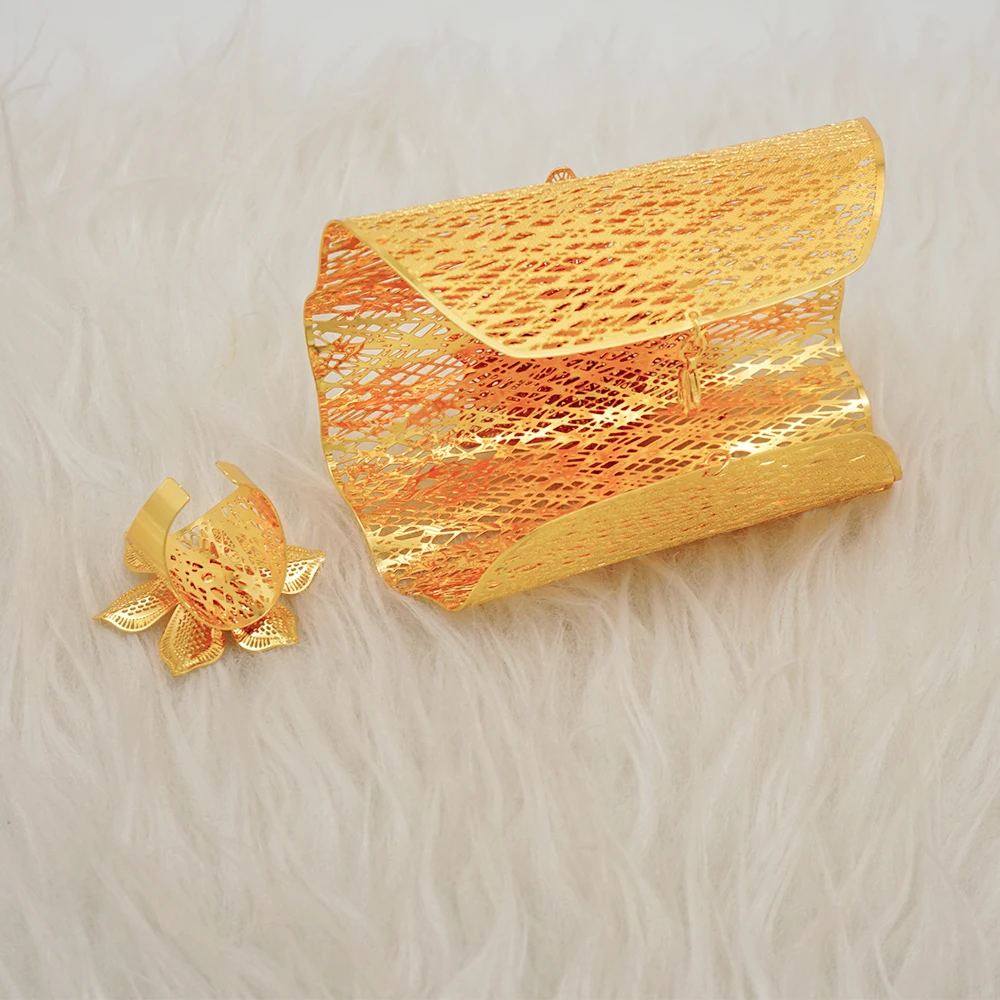 Luxury Indian Dubai Gold Color Big Bangles & Ring For Women African Arabic Charm Bracelet Jewelry Nigerian Wedding Gift Bijoux