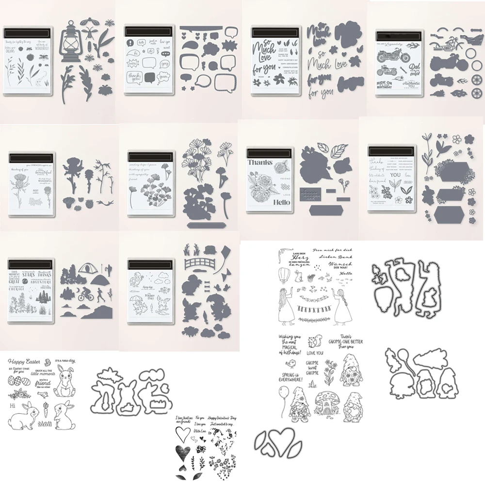 

EN / DE 2023 Flower Leaf Letter Clear Stamps And Cutting Dies Sets for Diy Scrapbook Photo Album Decorative Card Making New