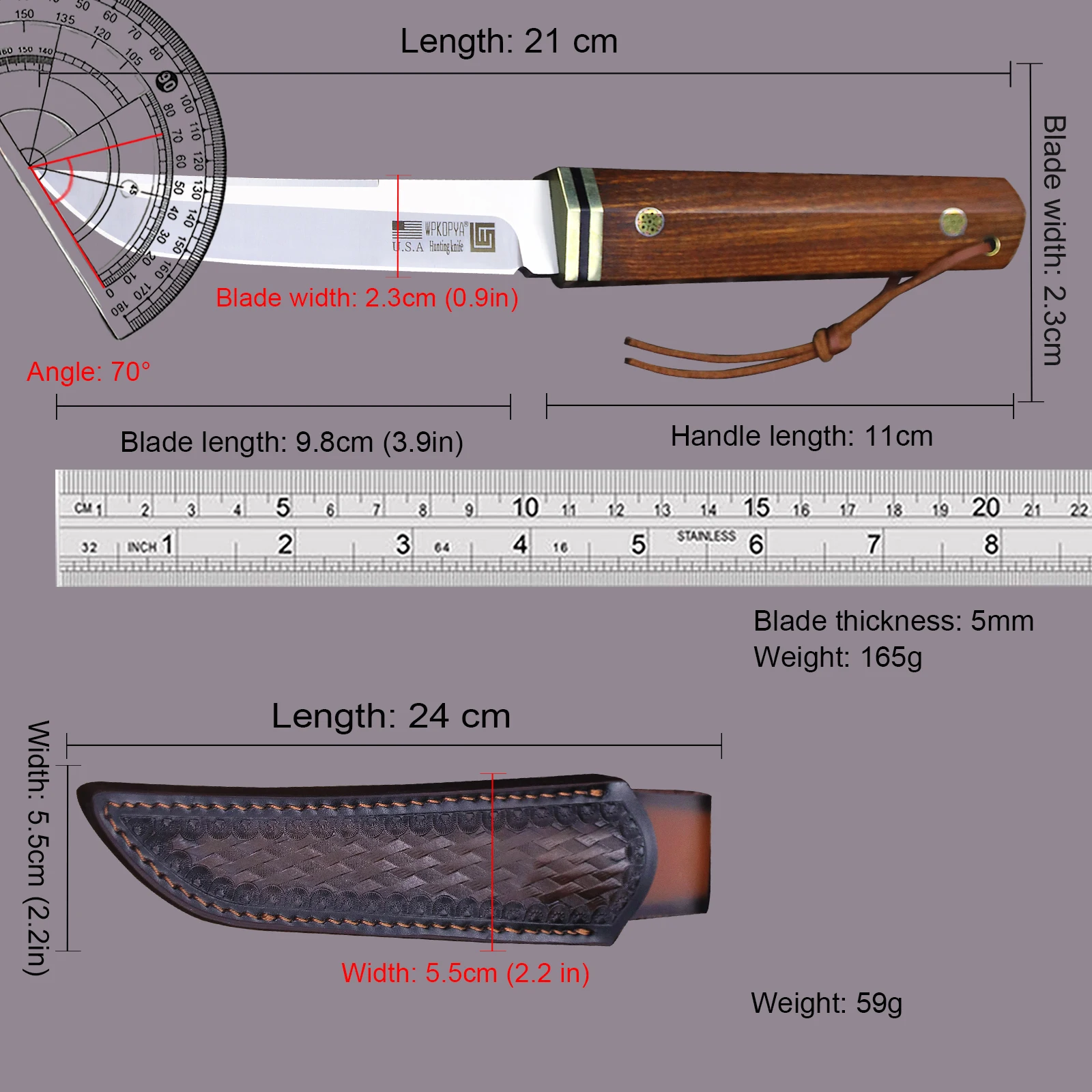 Многофункциональный охотничий нож WPKOPYA с деревянной ручкой