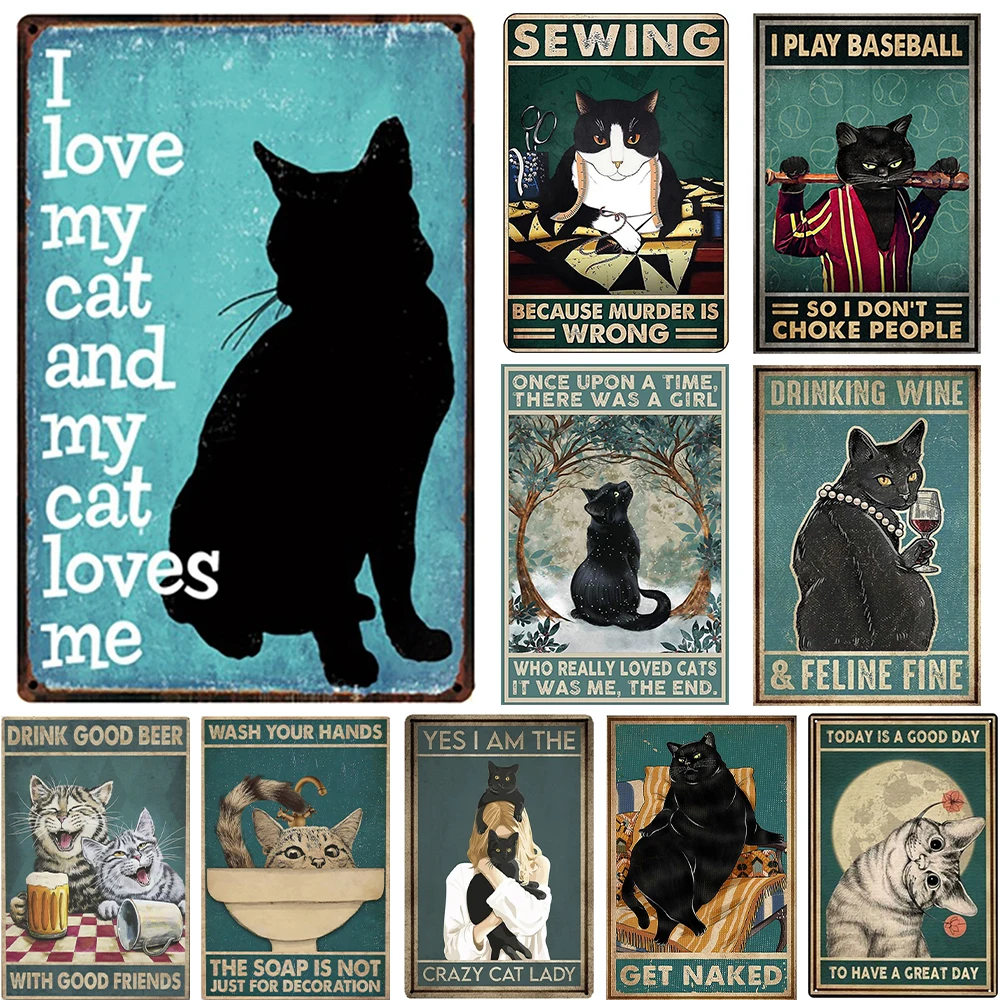 

FUNNY CAT Poster Vintage Metal Sign, Human And Lovely Kittens, Wall Decor Tin Sign For Home Bathroom Pet Shop metal sign