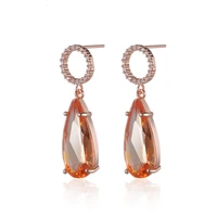 new bohemian vacation style citrine dangle earrings for women fashion romantic plated rose gold zircon earring party jewelry