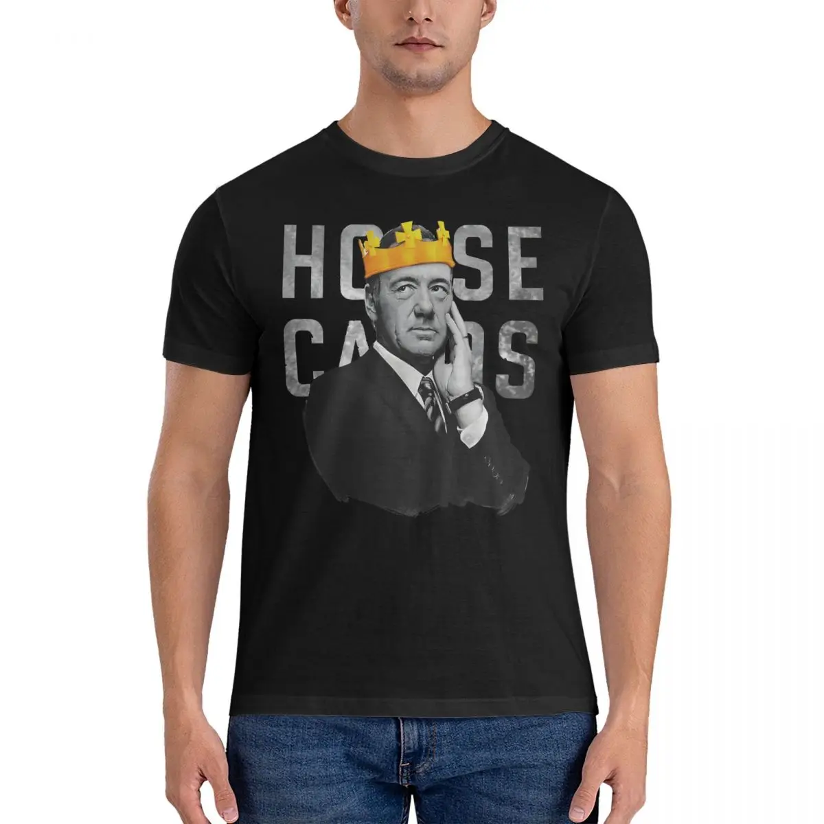 Футболка мужская с круглым вырезом коротким рукавом и надписью House Of Cards