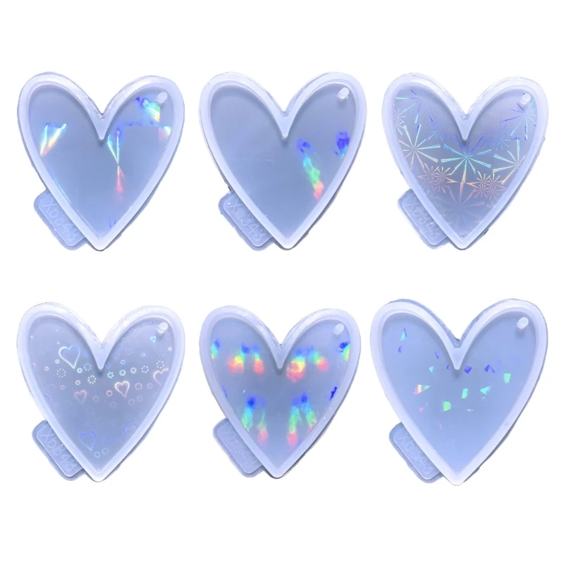 

41QC Heart Keychain Silicone Mold Keychain Charms Epoxy Resin Casting Molds with Hanging Hole for DIY Crafts
