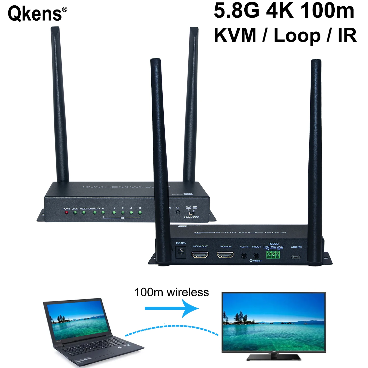 1080P 4K 100m KVM беспроводной HDMI удлинитель видео приемник с поддержкой USB клавиатуры мыши HDMI Loop 1 на 4 беспроводного дисплея